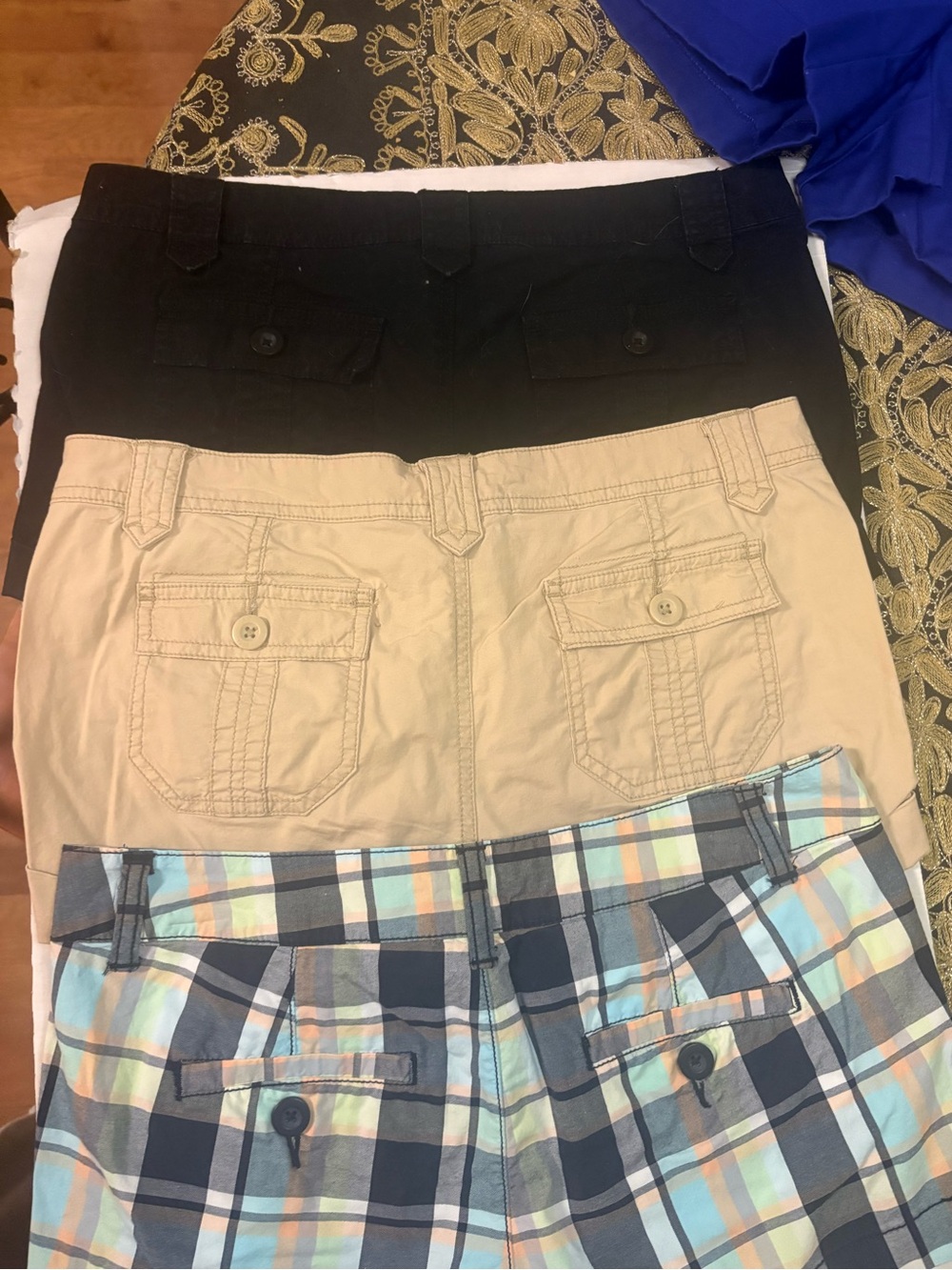 3 pair of Arizona shorts- size 5- plaid, black and beige